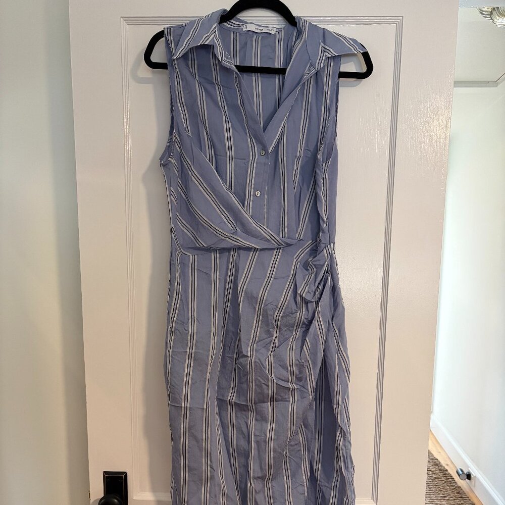 MANGO Striped Sleeveless Faux Wrap Midi Dress, Size 8